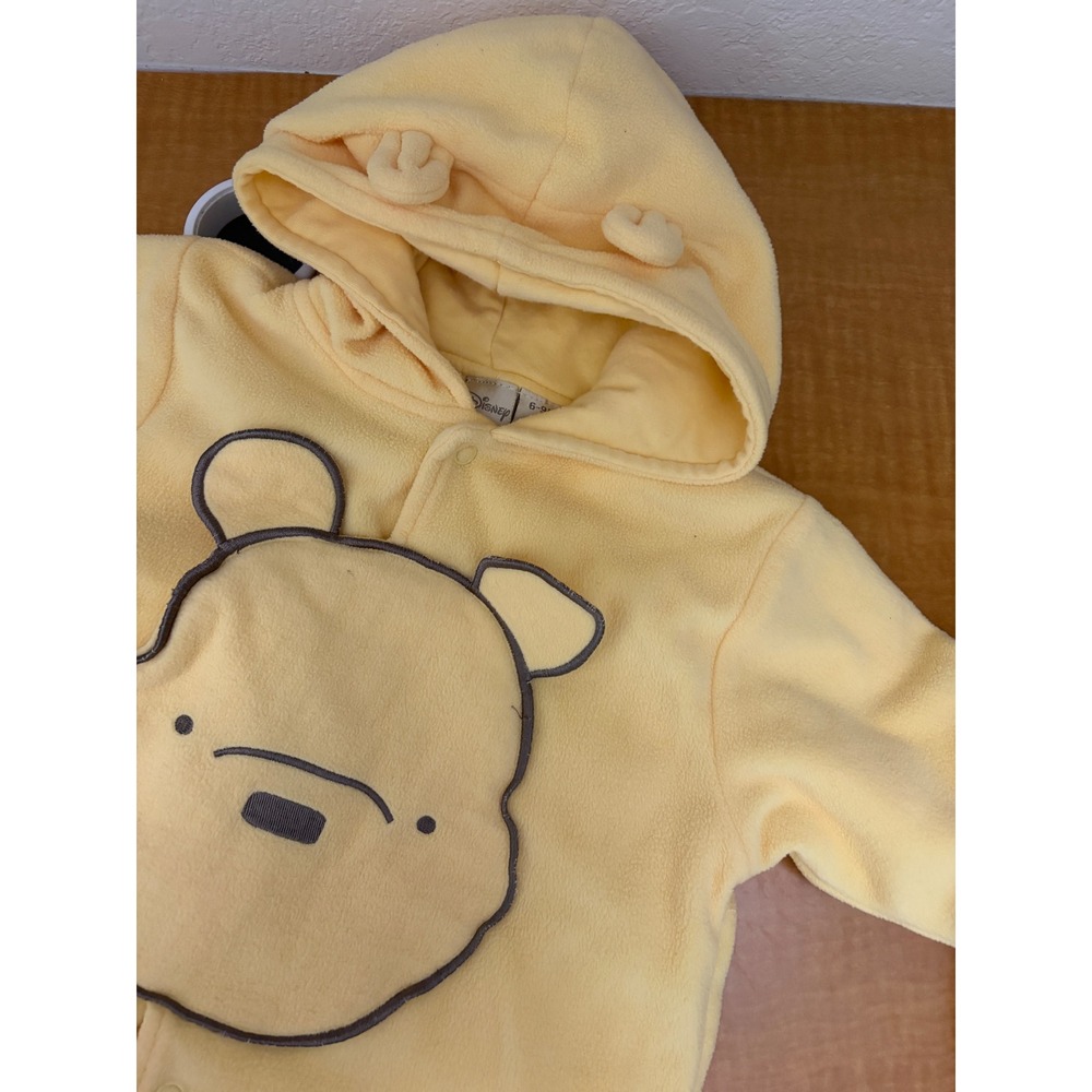 Vintage Disney Winnie the Pooh Yellow Fleece Hooded Footed Baby 6-9 Months